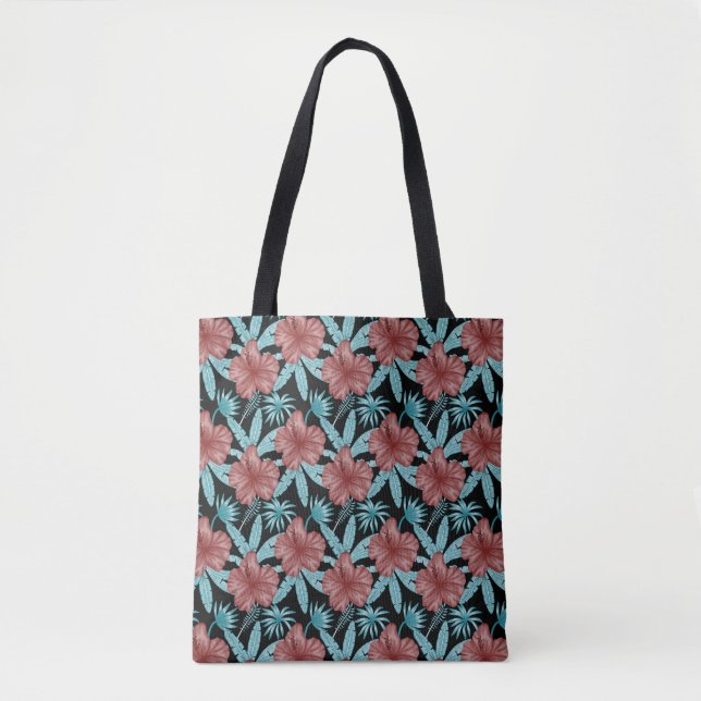 Red flowers tropical seamless pattern &blue leaves tote bag (Front)