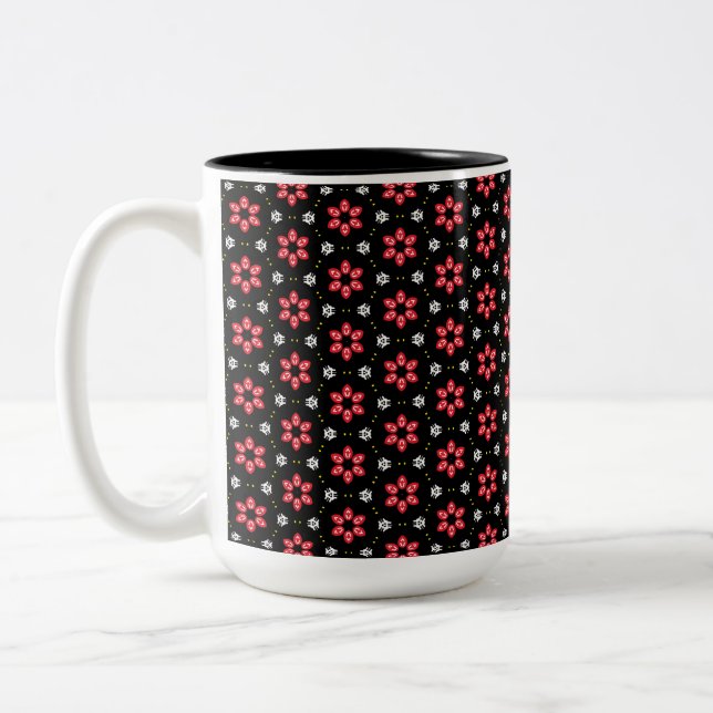 Red Flowers Two-Tone Coffee Mug (Left)