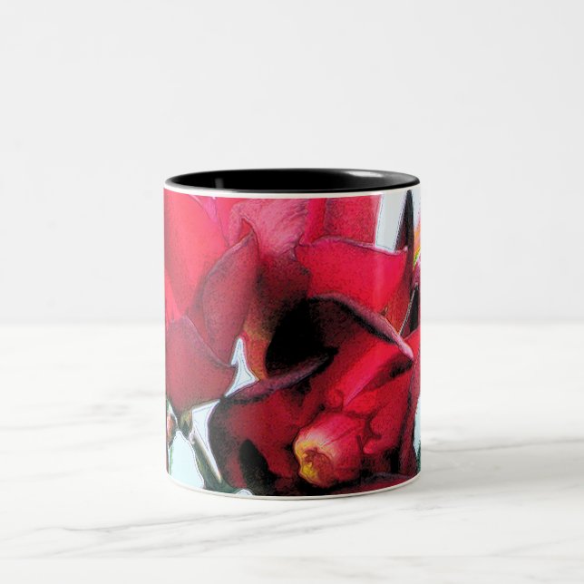 Red Flowers Two-Tone Coffee Mug (Center)
