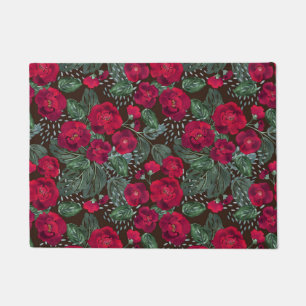 Red flowers, watercolor floral pattern. doormat