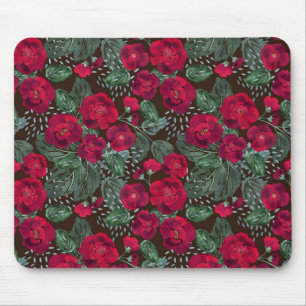 Red flowers, watercolor floral pattern. mouse mat
