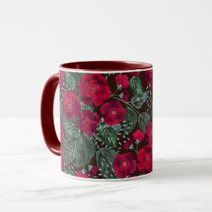 Red flowers, watercolor floral pattern. mug