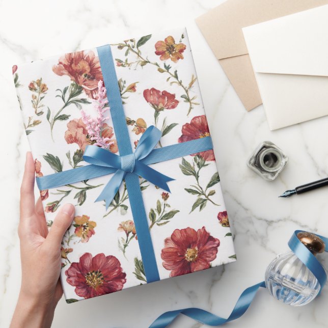 Red Flowers Wedding Wrapping Paper (Gifting)