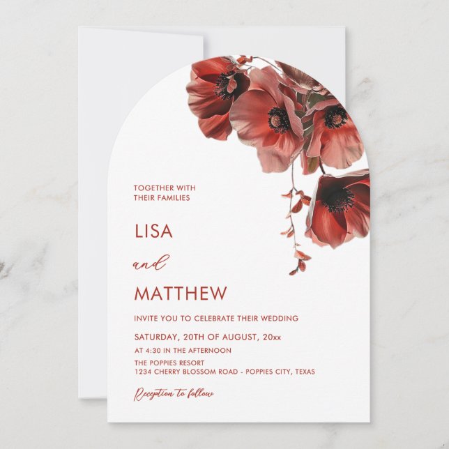 Red Flowers White Invitation (Front)