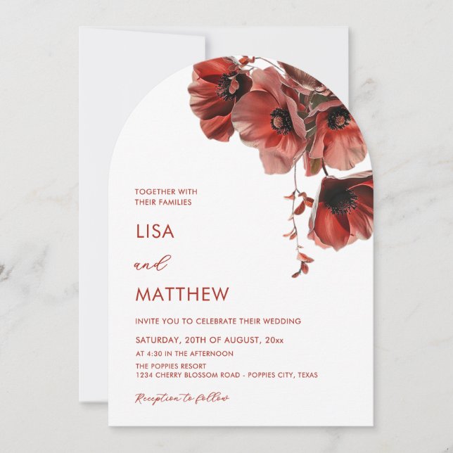 Red Flowers White Invitation (Front)