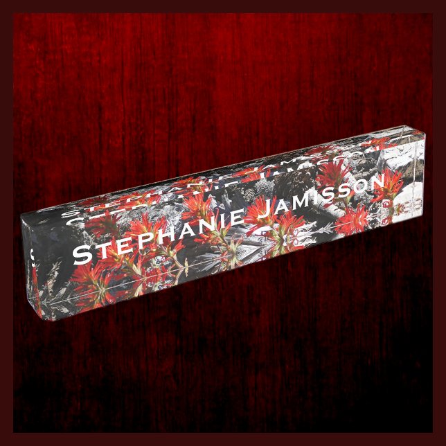 Red Flowers, Wildflowers and Rocks, Name, Acrylic Nameplate (Creator Uploaded)