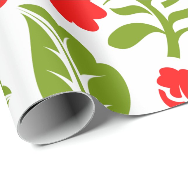 Red flowers with green leaves create a vibrant wrapping paper (Roll Corner)
