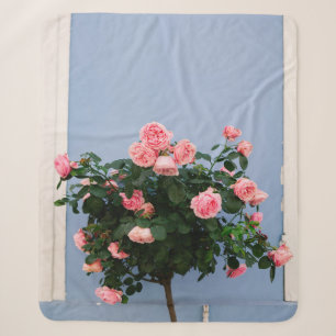 Red flowers with green leaves on blue wall sherpa blanket