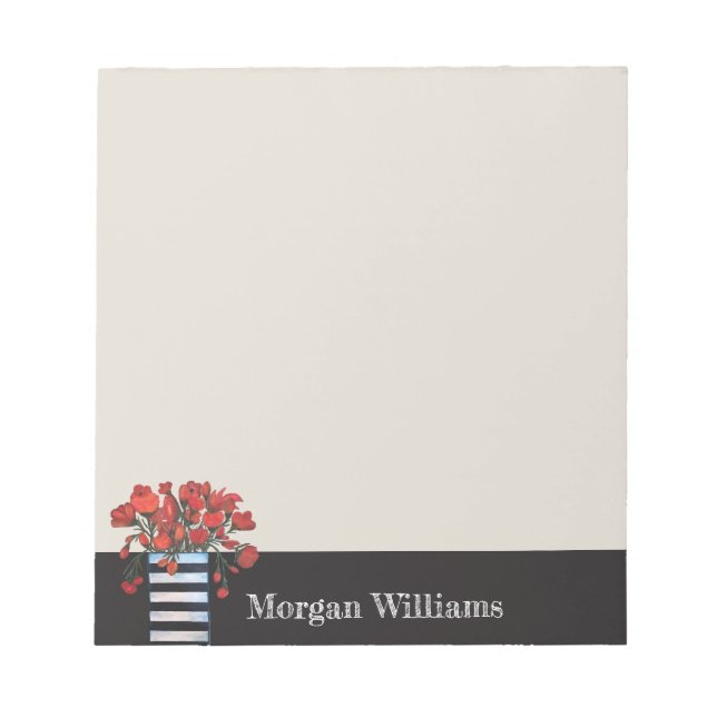 Red Flowers with Striped Vase Notepad (Front)
