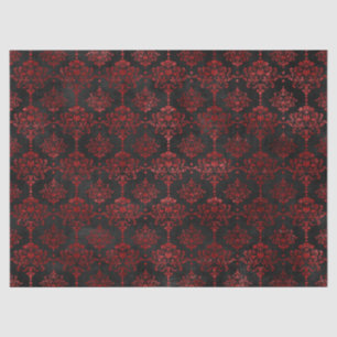 Red Flowery Damask on Charcoal Decoupage Tissue Paper