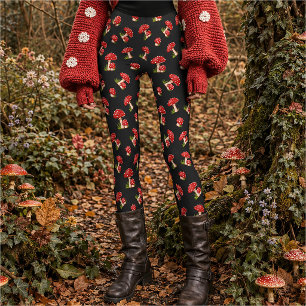 Red Fly Agaric Spotted Magical Mushroom Leggings