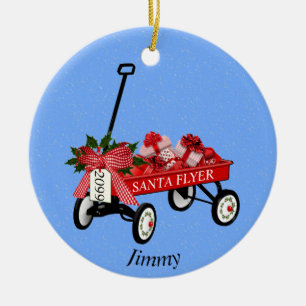 Red Flyer Wagon Ceramic Christmas Personalised Tree Decoration