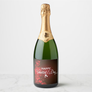 Red Flying Hearts with Happy Valentine's Day Sparkling Wine Label