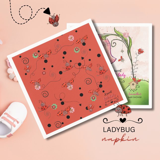 Red Flying Ladybug Pattern Baby Shower Napkins (Red Flying Ladybug Pattern Baby Shower Napkins)