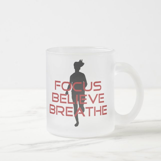 Red Focus Believe Breathe Frosted Glass Coffee Mug (Right)