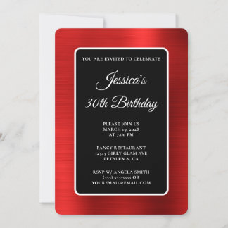 Red Foil Black and White 30th Birthday Invitation