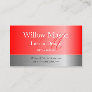 Red Foil & Brushed Steel Monogram Business Card