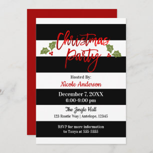Red Foil Chic Shine Modern Script Christmas Party Invitation
