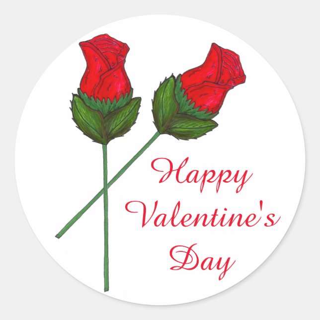 Red Foil Chocolate Roses Happy Valentine's Day Classic Round Sticker (Front)