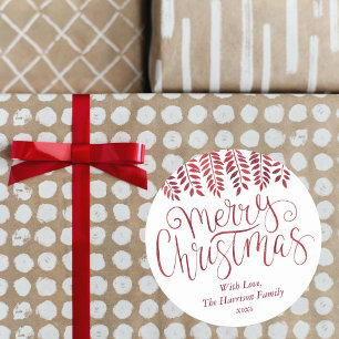 Red Foil Effect Typography Merry Christmas Classic Round Sticker