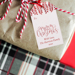 Red Foil Effect Typography Merry Christmas Gift Tags