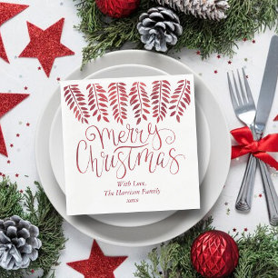 Red Foil Effect Typography Merry Christmas Napkin