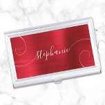 Red Foil Elegant Script Curly Name Business Card Holder<br><div class="desc">An elegant signature style script name design with extra curly tails.
The background features a faux red rose foil digital art creation that prints like a photo.
Customise the font size or move it as needed for longer or shorter names.
Create your own business card case for her.</div>