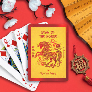 Red Foil Horse 2026 Chinese Lunar New Year Yellow Playing Cards