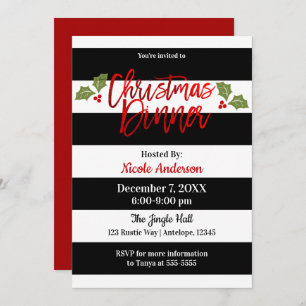 Red Foil Shine Chic Modern Script Christmas Dinner Invitation