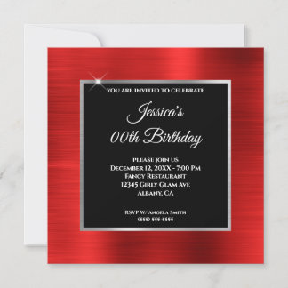 Red Foil Silver and Black Birthday Invitation