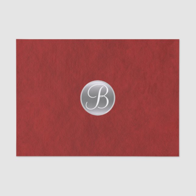 Red Foil Silver Holiday Chic Glam Monogram Initial Tissue Paper (Front)