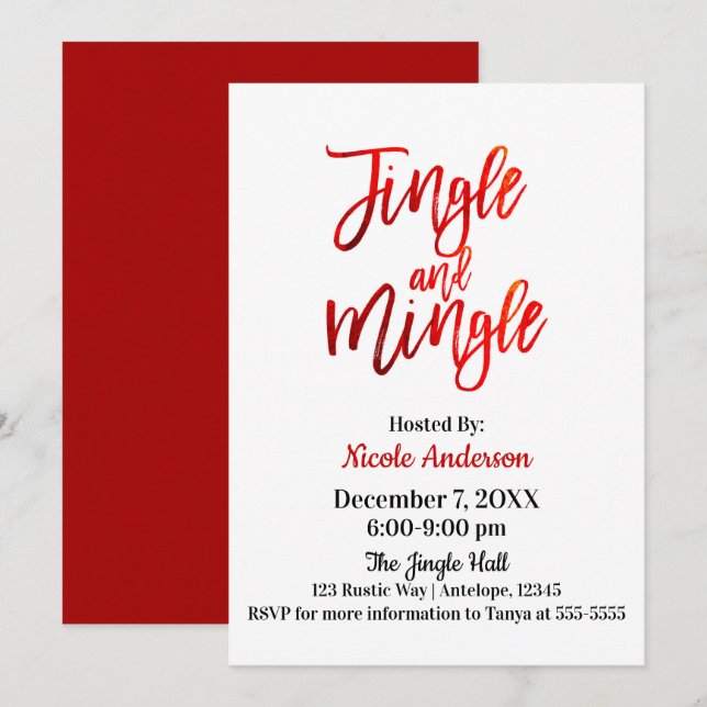 Red Foil Sleek Shine Modern Jingle & Mingle Party Invitation (Front/Back)