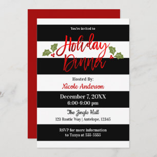 Red Foil Sleek Shine Modern Script Holiday Dinner Invitation
