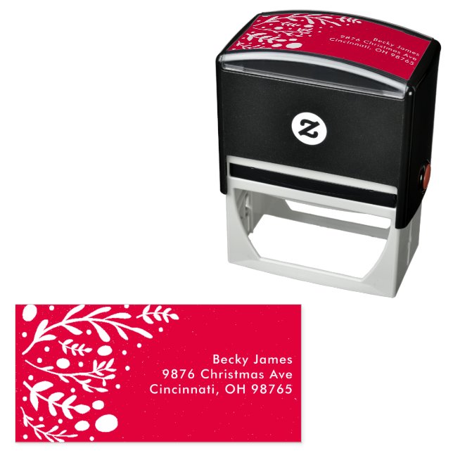 Red Foliage Christmas Address Self-inking Stamp (In Situ)