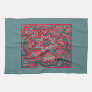 Red Folk Art Hearts Kitchen Towel