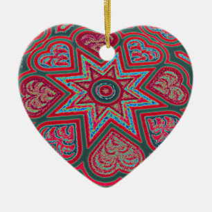 Red Folk Art Hearts Ornament