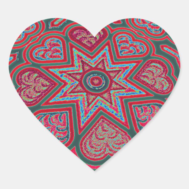 Red Folk Art Hearts Stickers (Front)