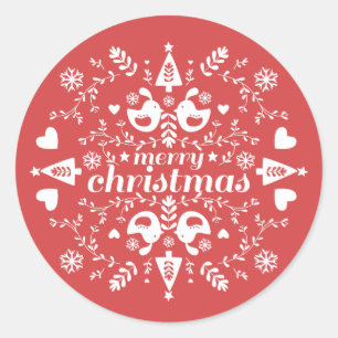 Red Folk Christmas Cheer Classic Round Sticker