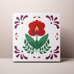 Red Folk Flower Azulejo Tile<br><div class="desc">Decorate the office with this Red Folk Flower design. You can customise this further by clicking on the "PERSONALIZE" button. Change the background colour if you like. For further questions please contact us at ThePaperieGarden@gmail.com.</div>