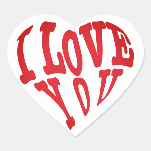Red Font I Love You Heart Sticker (Front)