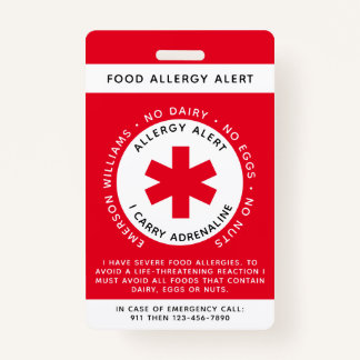 Red Food Allergy Alert Child ID ID Badge