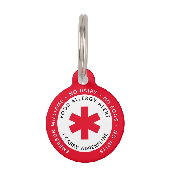 Red Food Allergy Alert ID Bag Tag (Front)