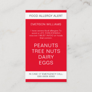 Red Food Allergy Alert Personalised Chef Card