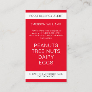 Red Food Allergy Alert Personalised Chef Card
