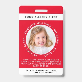 Red Food Allergy Alert Photo ID Badge
