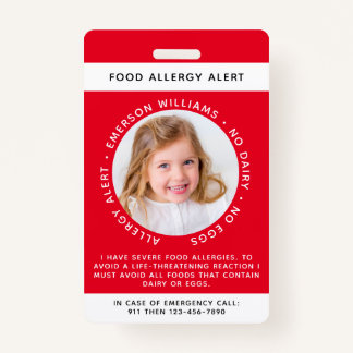 Red Food Allergy Alert Photo ID Badge