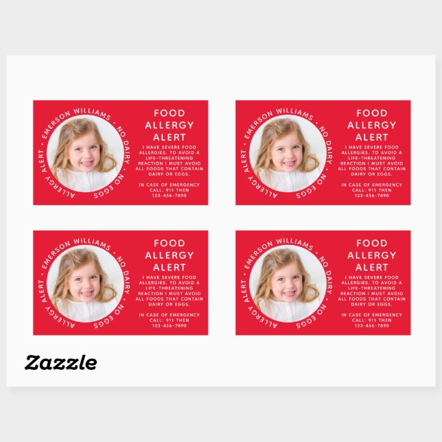 Red Food Allergy Alert Photo Rectangular Sticker (Sheet)
