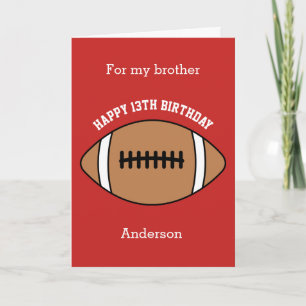Red Football 13th Birthday Brother Card