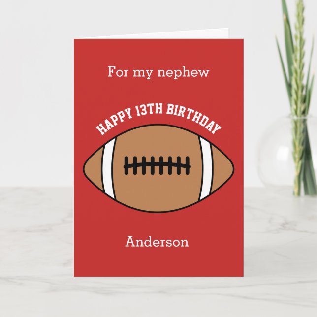 Red Football 13th Birthday Nephew Card (Front)