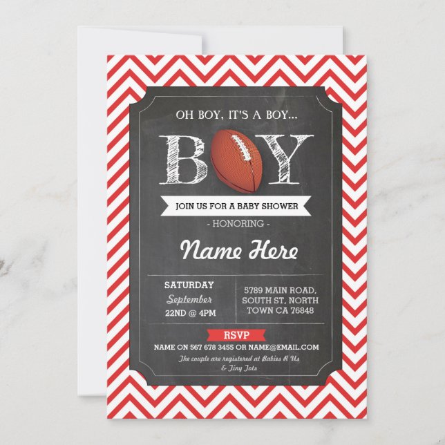 Red Football Boy Baby Shower Rugby Red Invite (Front)